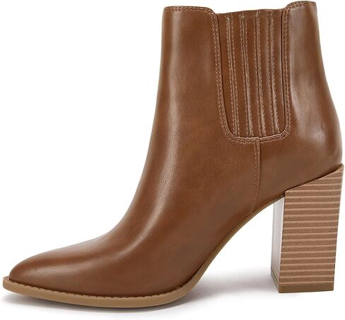 Womens Booties Pointed Toe Stacked Heel Fashion Chelsea Ankle Boots in Kuwait