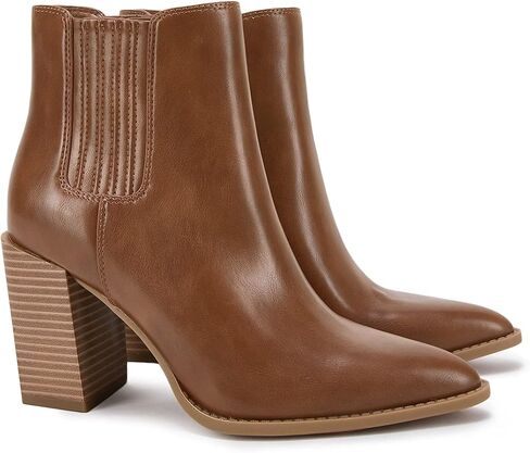 Womens Booties Pointed Toe Stacked Heel Fashion Chelsea Ankle Boots in Kuwait