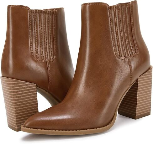Womens Booties Pointed Toe Stacked Heel Fashion Chelsea Ankle Boots in Kuwait