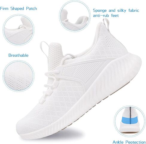 Akk Womens Running Workout Shoes - Non Slip Lightweight Gym Mesh Sneakers for Walking, Tennis, Training, Outdoor Sport White Size 6.5 US in Saudi Arabia
