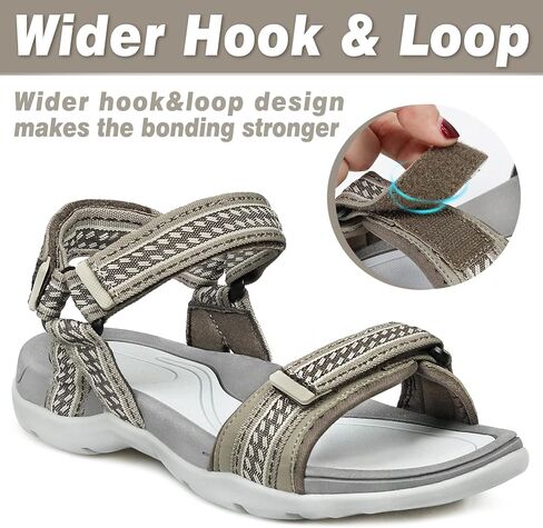 صنادل المشي النسائية من GRITION مفتوحة عند الأصابع، صنادل نسائية صيفية مسطحة للاستخدام الخارجي، صنادل المشي لمسافات طويلة سريعة الجفاف خفيفة الوزن in Kuwait
