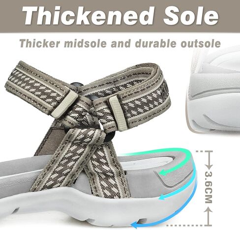 صنادل المشي النسائية من GRITION مفتوحة عند الأصابع، صنادل نسائية صيفية مسطحة للاستخدام الخارجي، صنادل المشي لمسافات طويلة سريعة الجفاف خفيفة الوزن in Kuwait
