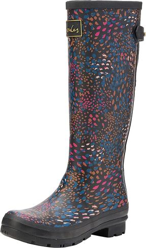 Joules New Women's Welly Print W/Adj Back Gusset Rain Boot Black Speckle 10 in Saudi Arabia