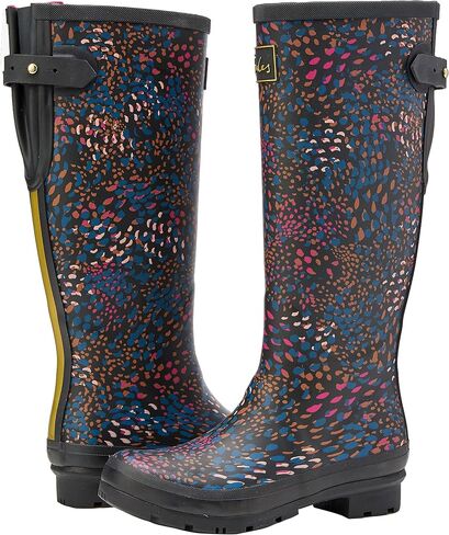 Joules New Women's Welly Print W/Adj Back Gusset Rain Boot Black Speckle 10 in Saudi Arabia