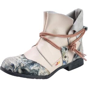 TMA EYES Women's Tie-Accent Leather Lazy Wear Slip-on Ankle Boots
