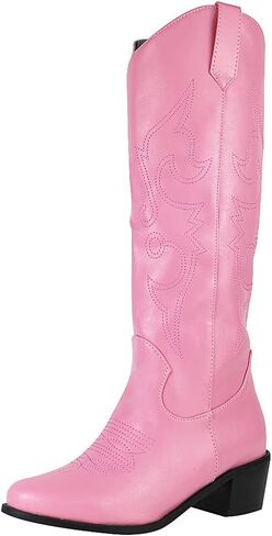 mikarka Women's Square Toe Embroidered Mid-Calf Western Cowboy Cowgirl Boots for Women with Pull-Up Tabs in Kuwait