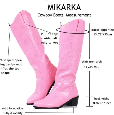 mikarka Women's Square Toe Embroidered Mid-Calf Western Cowboy Cowgirl Boots for Women with Pull-Up Tabs in Kuwait