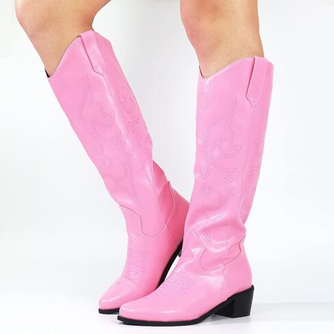 mikarka Women's Square Toe Embroidered Mid-Calf Western Cowboy Cowgirl Boots for Women with Pull-Up Tabs in Kuwait