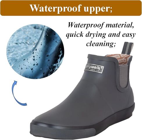 المرأة الكاحل احذية المطر مقاوم للماء حذاء للحديقة المضادة للانزلاق أحذية المطر نعل مطاطي للجنسين سطح السفينة الأحذية حجم كبير 10.5 in Kuwait