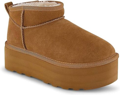 WICDIC Platform Mini Boot For Women Short Ankle Boot Fur Fleece Lined Sneakers Classic Ultra Snow Platform Anti-Slip Boot For Outdoor in Kuwait