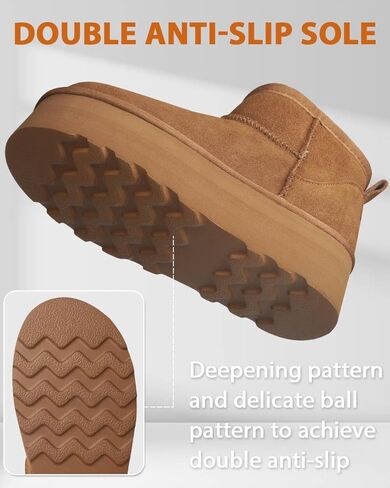 WICDIC Platform Mini Boot For Women Short Ankle Boot Fur Fleece Lined Sneakers Classic Ultra Snow Platform Anti-Slip Boot For Outdoor in Kuwait