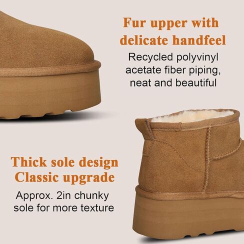 WICDIC Platform Mini Boot For Women Short Ankle Boot Fur Fleece Lined Sneakers Classic Ultra Snow Platform Anti-Slip Boot For Outdoor in Kuwait