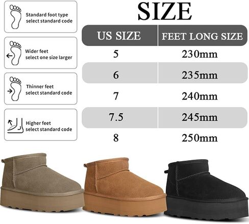 WICDIC Platform Mini Boot For Women Short Ankle Boot Fur Fleece Lined Sneakers Classic Ultra Snow Platform Anti-Slip Boot For Outdoor in Kuwait