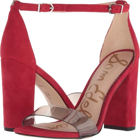 صندل Sam Edelman Yaro بحزام الكاحل وكعب شفاف/فينيل أحمر داكن/جلد سويدي in Saudi Arabia