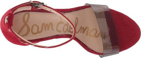 صندل Sam Edelman Yaro بحزام الكاحل وكعب شفاف/فينيل أحمر داكن/جلد سويدي in Saudi Arabia