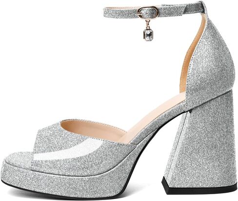 Eldof Platform Chunky Heels for Women Open Toe Heeled Sandals Ankle Strap Chunky High Heels Wedding Event Party Dress Shoes 4 Inches in Saudi Arabia