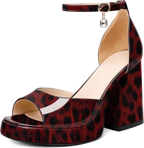 Eldof Platform Chunky Heels for Women Open Toe Heeled Sandals Ankle Strap Chunky High Heels Wedding Event Party Dress Shoes 4 Inches in Saudi Arabia