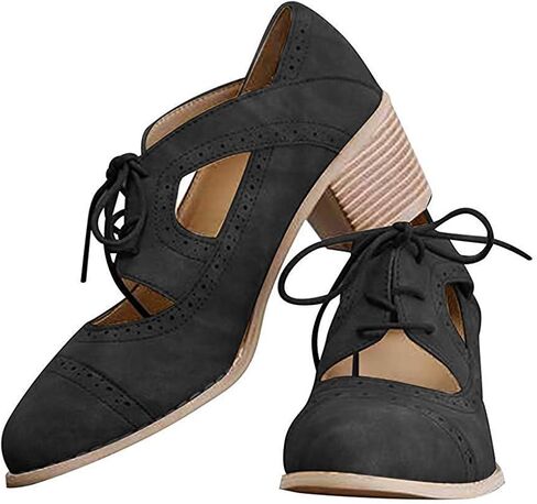 JITUUE Oxford Shoes for Women Chunky Heels Brogue Leather Saddle Dress Shoes Lace up Vintage Wingtip Ankle Boots in Saudi Arabia