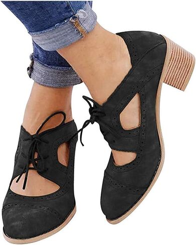 JITUUE Oxford Shoes for Women Chunky Heels Brogue Leather Saddle Dress Shoes Lace up Vintage Wingtip Ankle Boots in Saudi Arabia