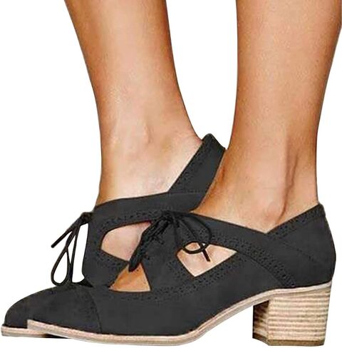 JITUUE Oxford Shoes for Women Chunky Heels Brogue Leather Saddle Dress Shoes Lace up Vintage Wingtip Ankle Boots in Saudi Arabia