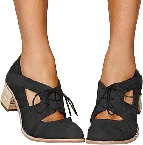 JITUUE Oxford Shoes for Women Chunky Heels Brogue Leather Saddle Dress Shoes Lace up Vintage Wingtip Ankle Boots in Saudi Arabia