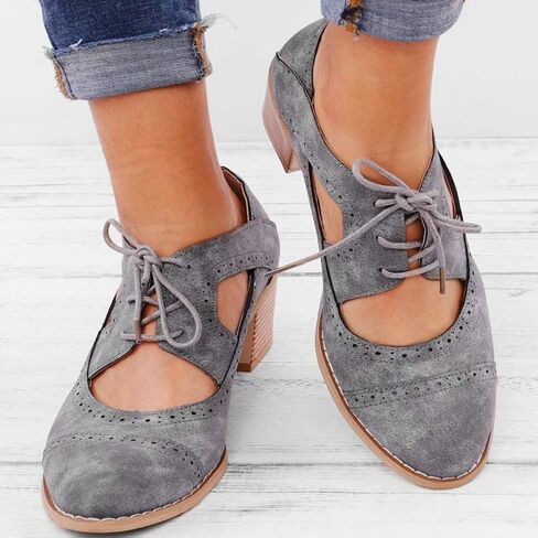 JITUUE Oxford Shoes for Women Chunky Heels Brogue Leather Saddle Dress Shoes Lace up Vintage Wingtip Ankle Boots in Saudi Arabia