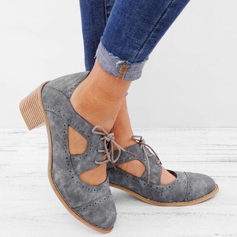 JITUUE Oxford Shoes for Women Chunky Heels Brogue Leather Saddle Dress Shoes Lace up Vintage Wingtip Ankle Boots in Saudi Arabia