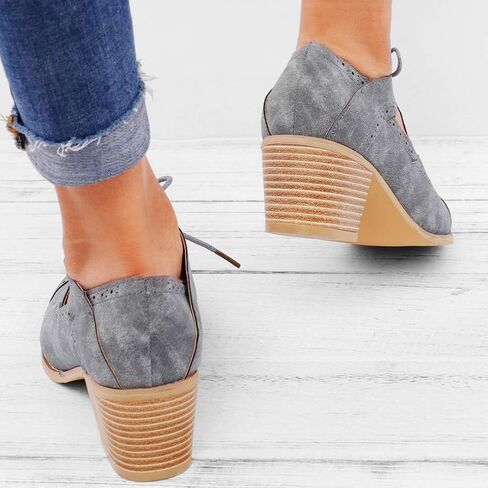 JITUUE Oxford Shoes for Women Chunky Heels Brogue Leather Saddle Dress Shoes Lace up Vintage Wingtip Ankle Boots in Saudi Arabia