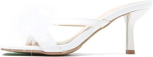 صنادل نسائية من Enelauge ذات مقدمة مربعة من الريش المنفوش، شباشب ثونغ سهلة الارتداء على كعب قطط، أحذية بيضاء 38-7US in Kuwait