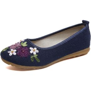 COVOYYAR Women's National Style Embroidered Flower Ballet Flats Slip On Shoes
