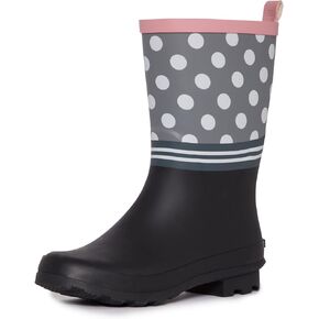 Laura Ashley Women's Rain Footwear, Stripe Mid Calf Waterproof Rubber Garden/Rainboots, Low Heel Slip Resistant Boots for Women