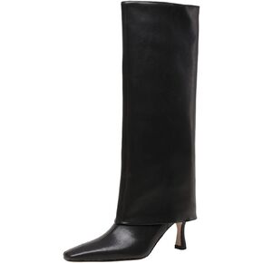 جوليتا حذاء نسائي بكعب عالي حتى الركبة بمقدمة مربعة سهل الارتداء وقابل للطي مصنوع من الجلد بخياطة مريحة in Kuwait