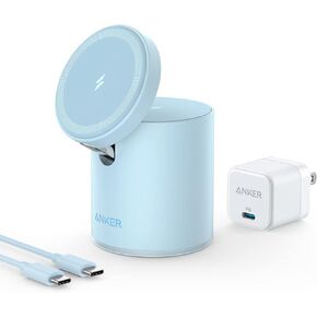 شاحن لاسلكي مغناطيسي من Anker، قاعدة شحن لاسلكية 623 MagGo 2 في 1 مع شاحن USB-C بقدرة 20 وات، لهاتف iPhone 13/13 Pro / 13 Pro Max / 13 Mini/iPhone 12/12 Pro، وAirPods Pro (رمادي بين النجوم) in Kuwait