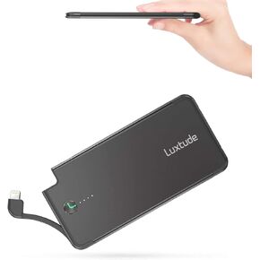Luxtude 5000mAh Portable Charger iPhone Built in Lightning Cable (MFi Apple Certified), Ultra Slim External Battery Pack, Fast Charge Power Bank for iPhone 14/13/12/11 Pro/X/XR/XS Max/10/8/7/6S etc.