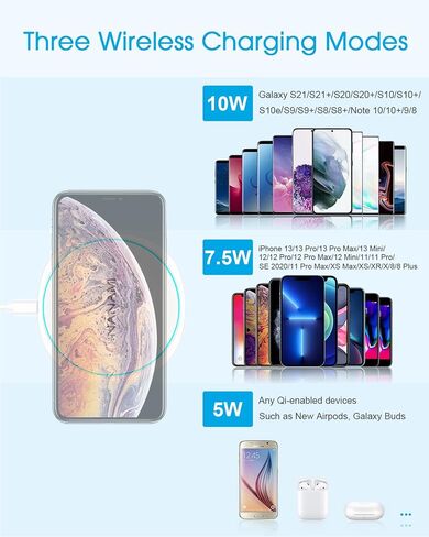 Wireless Charger Pad - NANAMI Wireless Charging Pad Compatible with iPhone 16/15/14/13/12 Pro/12 Pro Max, Qi Charger Dock for Samsung Galaxy S24/S23/S22/S21/S20, Phone Charger for Airpods 3/2/Pro in Kuwait