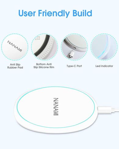 Wireless Charger Pad - NANAMI Wireless Charging Pad Compatible with iPhone 16/15/14/13/12 Pro/12 Pro Max, Qi Charger Dock for Samsung Galaxy S24/S23/S22/S21/S20, Phone Charger for Airpods 3/2/Pro in Kuwait