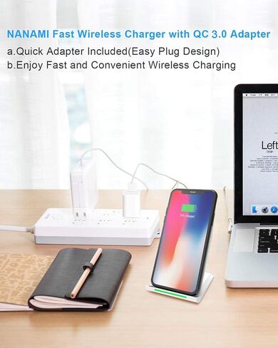 NANAMI Fast Wireless Charger Charging Stand with 20W PD Adapter | NightStand Phone Charger Dock for iPhone 17/17 Pro/17 Pro Max/16/16 Plus/15/14, 10W for Samsung Galaxy S26/S26+/S25/S24 in Kuwait
