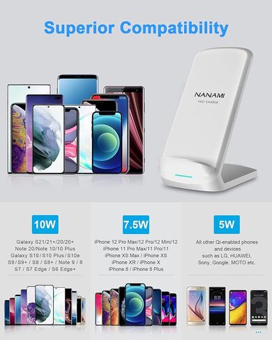 NANAMI Fast Wireless Charger, Qi Certified Wireless Charging Stand with QC3.0 Adapter USB Charger for iPhone 15/14/13/12/SE 2020/11/XS Max,10W Compatible Samsung Galaxy S24/S23/S22/S21/S20/Note 20 in Saudi Arabia