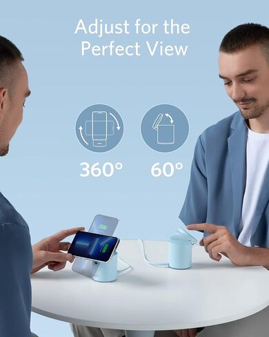 شاحن لاسلكي مغناطيسي من Anker، قاعدة شحن لاسلكية 623 MagGo 2 في 1 مع شاحن USB-C بقدرة 20 وات، لهاتف iPhone 13/13 Pro / 13 Pro Max / 13 Mini/iPhone 12/12 Pro، وAirPods Pro (رمادي بين النجوم) in Kuwait