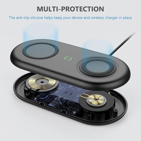 شاحن لاسلكي، وسادة شحن لاسلكية مزدوجة يوتيك لساعة سامسونج جالاكسي 4 كلاسيك/3/أكتيف2/1، جير S4/S3/سبورت، جالاكسي بادز 2/برو/لايف، شاحن سريع غالاكسي S22/S21/S20/S10/S9 (مع محول سريع) in Kuwait