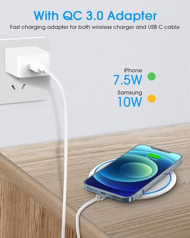 NANAMI Fast Wireless Charger, 7.5W Charging Pad with 20W PD3.0 Adapter USB Charger for iPhone 17/17 Air/17 Pro/17 Pro Max/16/15/14/13/12/Airpods 2, 10W for Samsung S26 S25 S24 S23 S22/Note 20 in Kuwait