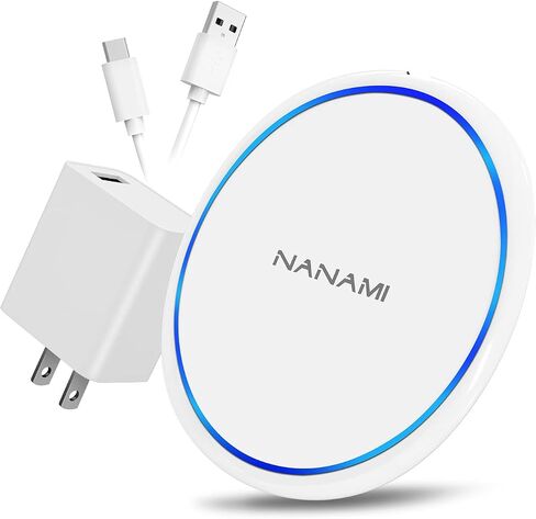 NANAMI Fast Wireless Charger, 7.5W Qi Certified Charging Pad with PD3.0 Adapter USB Charger for iPhone 15/14/13/12/11 Pro Max/XR/8 Plus/Airpods 2,10W for Samsung S24 Ultra S23 S22 S21 S20/Note 20 in Kuwait