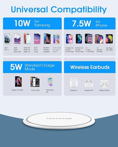 NANAMI Fast Wireless Charger, 7.5W Charging Pad with 20W PD3.0 Adapter USB Charger for iPhone 17/17 Air/17 Pro/17 Pro Max/16/15/14/13/12/Airpods 2, 10W for Samsung S26 S25 S24 S23 S22/Note 20 in Kuwait