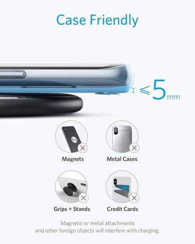 Anker 10W Max Wireless Charger, 313 Wireless Charger (Pad), Qi-Certified Wireless Charging for iPhone 12/12 Pro/12 mini/12 Pro Max, 10W Fast Charging Galaxy S20 S10 S9 S8, Note 10 (No AC Adapter) in Saudi Arabia