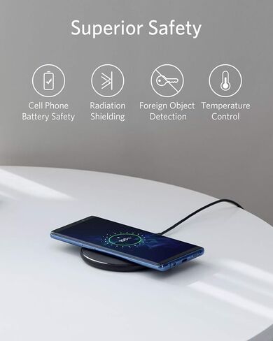 Anker 10W Max Wireless Charger, 313 Wireless Charger (Pad), Qi-Certified Wireless Charging for iPhone 12/12 Pro/12 mini/12 Pro Max, 10W Fast Charging Galaxy S20 S10 S9 S8, Note 10 (No AC Adapter) in Saudi Arabia
