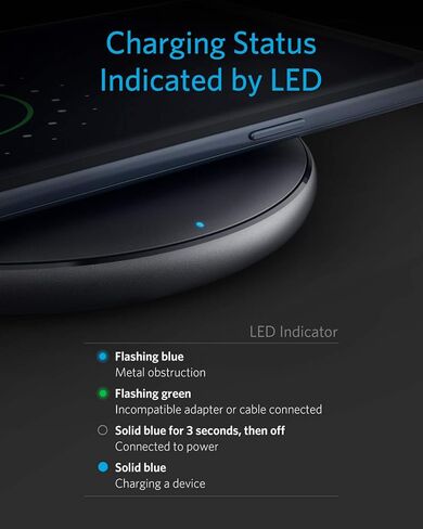 Anker 10W Max Wireless Charger, 313 Wireless Charger (Pad), Qi-Certified Wireless Charging for iPhone 12/12 Pro/12 mini/12 Pro Max, 10W Fast Charging Galaxy S20 S10 S9 S8, Note 10 (No AC Adapter) in Saudi Arabia