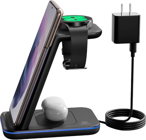 Wireless Charging Station for Samsung, Lopuion 3 in 1 Fast Wireless Charger Stand for Samsung S22/+/Ultra/S21/S20/S10, Portable Wireless Charger for Samsung Watch 4/3/Active 2/1 Galaxy Buds 2/Pro/Live in Saudi Arabia