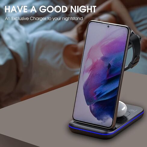 Wireless Charging Station for Samsung, Lopuion 3 in 1 Fast Wireless Charger Stand for Samsung S22/+/Ultra/S21/S20/S10, Portable Wireless Charger for Samsung Watch 4/3/Active 2/1 Galaxy Buds 2/Pro/Live in Saudi Arabia