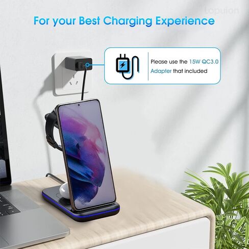 Wireless Charging Station for Samsung, Lopuion 3 in 1 Fast Wireless Charger Stand for Samsung S22/+/Ultra/S21/S20/S10, Portable Wireless Charger for Samsung Watch 4/3/Active 2/1 Galaxy Buds 2/Pro/Live in Saudi Arabia