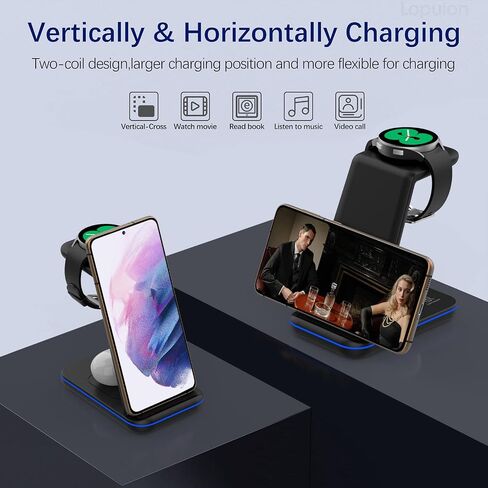 Wireless Charging Station for Samsung, Lopuion 3 in 1 Fast Wireless Charger Stand for Samsung S22/+/Ultra/S21/S20/S10, Portable Wireless Charger for Samsung Watch 4/3/Active 2/1 Galaxy Buds 2/Pro/Live in Saudi Arabia